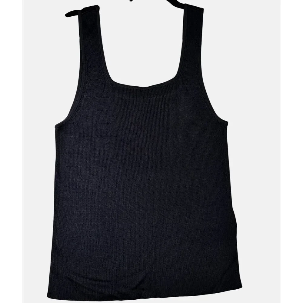 Madewell Square Neck Ribbed Tank Top Black XL Viscose Knit NWT Minimalist - Picture 5 of 10